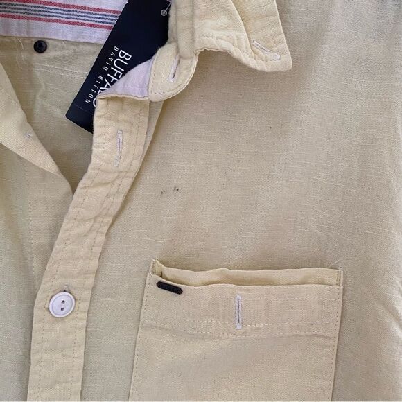 Buffalo David Bitton Men’s Button Front Yellow Long Sleeve Linen Blend Shirt S - Picture 3 of 6